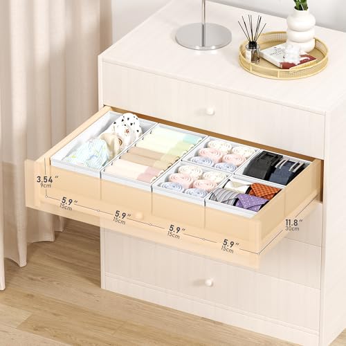 DIMJ Drawer Organizer Clothes Storage - 16 Pack Baby Dresser Organizer for Nursery, Foldable Drawer Dividers for Bedroom Closet Organization, Fabric Storage Bins for Socks, Underwears, Bras - color: White