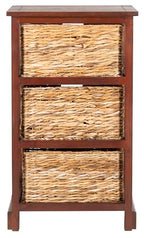 SAFAVIEH Home Collection – Halle Cherry Storage Side Table with Wicker Baskets, Farmhouse Accent Storage, Fully Assembled (AMH5738C) - color: Cherry