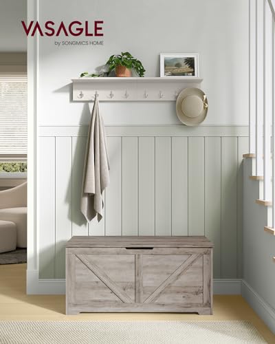 VASAGLE Storage Chest, Storage Trunk with 2 Safety Hinges, Storage Bench, Shoe Bench, Farmhouse Style, 15.7 x 39.4 x 18.1 Inches, for Entryway, Bedroom, Living Room, Heather Greige ULSB060K03 - color: Heather Greige, size: 39.4"W x 18.1"H, style: Farmhous