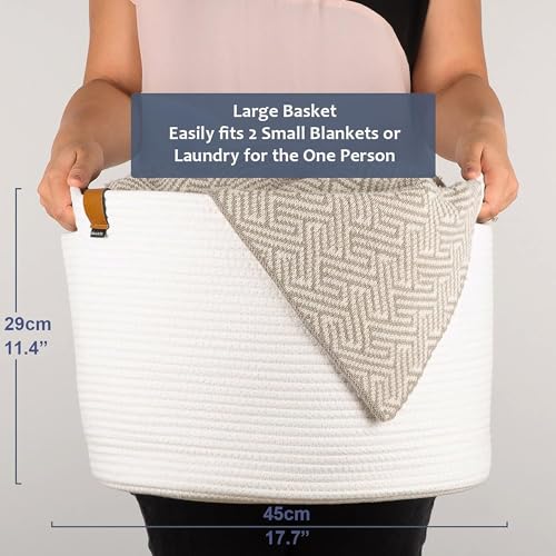 DENJA & CO Large Dog Toy Storage - White Woven Basket for Toys, Blankets, Pillows, or Laundry | Cotton Rope Basket (17.7" W x 11.4" T) - color: Ivory, size: Large (17.7"W x 11.4"H)