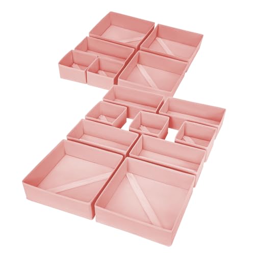 DIMJ Drawer Organizer for Clothing, 15 Pack Fabric Drawer Organizer Bins, Foldable Sock Organizer for Drawer, Dresser Organizer for Clothes, Socks, Bra, Tie (Pink) - color: Pink, size: 15 Pack
