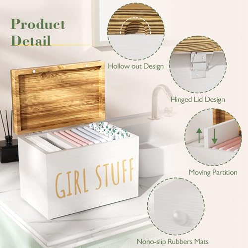 Tampon Holder for Bathroom with Hinged Lid, Feminine Product Organizer, Bathroom Period Products, Toilet Organizer, Bathroom Accessories Box for Girl Stuff (White) - color: White
