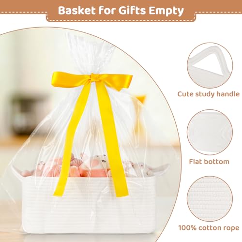 OIASKET Large Empty Gift Baskets for Baby Shower, 16.5" L x 12.6" W x 7" H Cute Woven Storage Basket with Gift Bags and Ribbons, Small Rope Toy Basket with Handles, Cat Dog Pet Toy Organizer - White - color: White, size: Large: 16.5"L x 12.6"W x 7"H