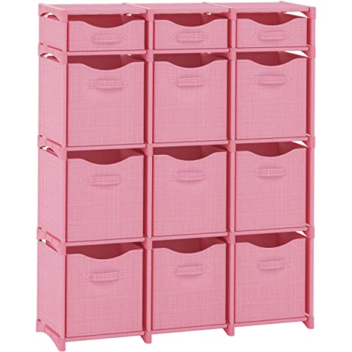 Cube Storage Organizer with Storage Bins Included - The Perfect Closet Organizers and Storage Solution. Includes 12 Storage Cubes, Great For Toy Storage, Closet Storage, Clothes Storage (Pink) - color: Pink, size: 12 Storage Cubes