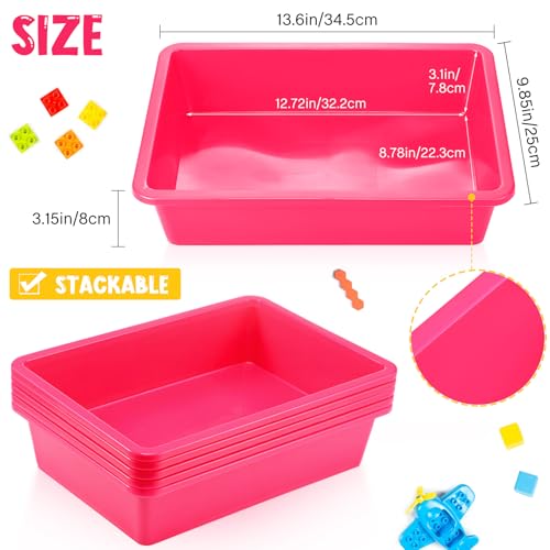 Hoteam 10 Pcs Flat Storage Organizer Tray Bin Paper Tray for Classroom Plastic Stackable File Organizer for School Office Teacher Book Organization(Dark Pink,13.78 x 9.84 x 3.15 Inch) - color: Dark Pink, size: 13.78 x 9.84 x 3.15 Inch