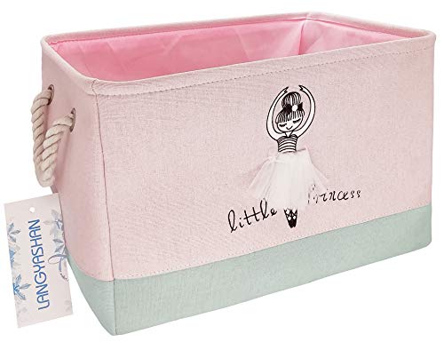 LANGYASHAN Rectangular Storage Bin Collapse Canvas Fabric Cartoon Storage Basket with Handles for Organizing Home Kitchen Boys and Girls Toys Office Closet Shelf Baskets (Girl) - color: REC pink girl