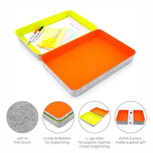 Welaxy 2-piece Office desk drawer organizer tray letter-size documents A4 paper book file Folder Holder storage bins (Orange + Green) - color: Orange + Green