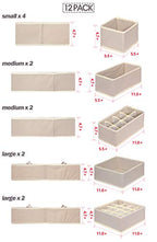 TENABORT 12 Pack Foldable Drawer Organizer Dividers Cloth Storage Box Closet Dresser Organizer Cube Fabric Containers Basket Bins for Underwear Bras Socks Panties Lingeries Nursery Baby Clothes Beige