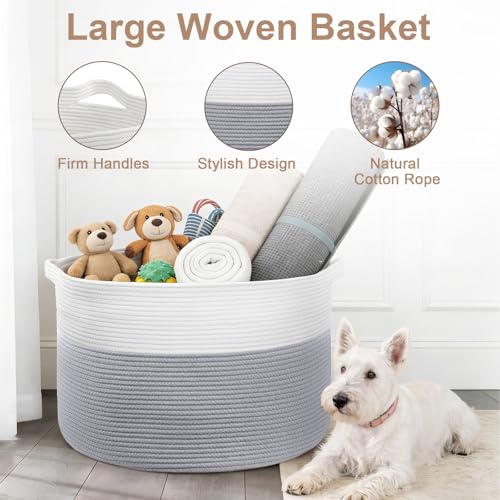 XXXL Large Laundry Basket, 105L Soft Cotton Rope Basket, Blanket Storage and Organizers, Baby Nursery Laundry Hamper, Extra Large Toys Storage Bins for Kids 23.6'' x 14.6'', White & Gray - color: Gray & White, size: 105L