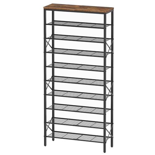 YATINEY 10 Tier Shoe Rack, Large Capacity Shoe Storage Organizer Holds 40 Pairs, Sturdy and Stable, for Entryway, Hallway, Closet, Dorm Room, Rustic Brown SS10BR - color: Rustic Brown + Black, size: 27.8" x 10.8" x 65.7"