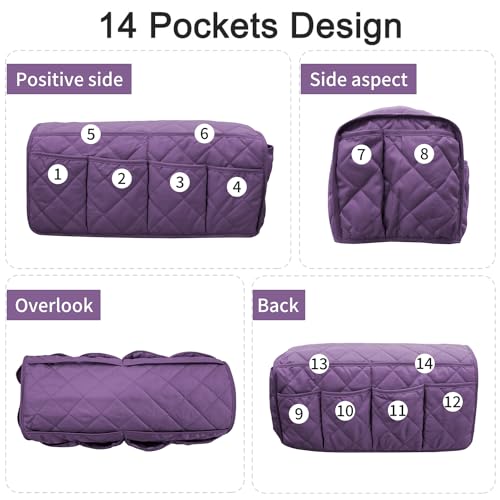 Sofa Armrest Organizer,Couch Remote Control Holder with 14 Pockets Waterproof Non Slip Recliner Organizer for TV Remotes Caddy, Book, Magazines, Ipad (Purple) - color: Purple