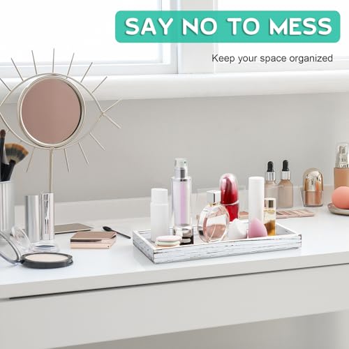 ALELION 13" White Bathroom Vanity Tray for Counter - Wood Decorative Tray for Toilet Tank Makeup Perfume Jewelry Catchall Table - Wooden Kitchen Countertop Organizer for Soap Dispenser - color: Whitewashed, size: 6.5" x 1.2" x 13"