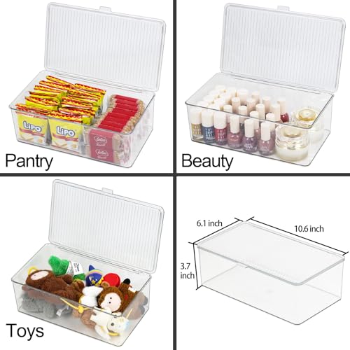 ZEXALOR Clear Plastic Storage Bin with Lid, Makeuo Holder, Fridge Organizer, Refrigerator Organizers and Storage, Small Container for Pantry, Office, Dresser, Bathroom, Kitchen, Snack - size: Medium