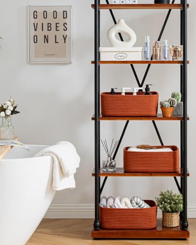 Small Woven Basket, 13.5 x 9.5 x 5 Inches, Storage Basket for Organizing, Cute Small Rope Shelf Closet Cube Storage Bins Baskets for Shelves, Dog Toy Gift Baskets Empty, 3 Pack Rust Red - color: Rust Red, size: 13.5"L x 9.5"W x 5"H