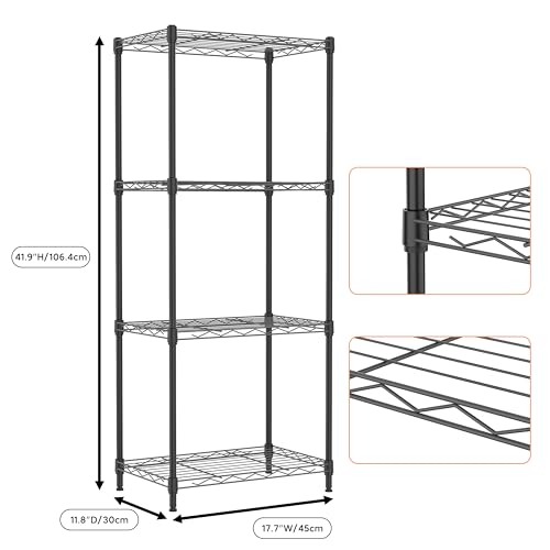 M MZG 4 Tiers Shelf Metal Storage Shelves Wire Rack Closet Organizers for Garage Kitchen Bathroom Laundry Black 11.8" D x 17.7" W x 41.9" H - color: Black, size: 4 Tiers, 11.8"D x 17.7"W x 41.9"H