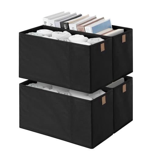StorageWorks Narrow Storage Basket, Narrow Baskets for Shelves, Fabric Storage Bins with PU Handle, Perfect for Clothes, Underwear, Books, Socks, Black, 4-Pack - color: Black, size: 6.25'' Width (4 Pack)
