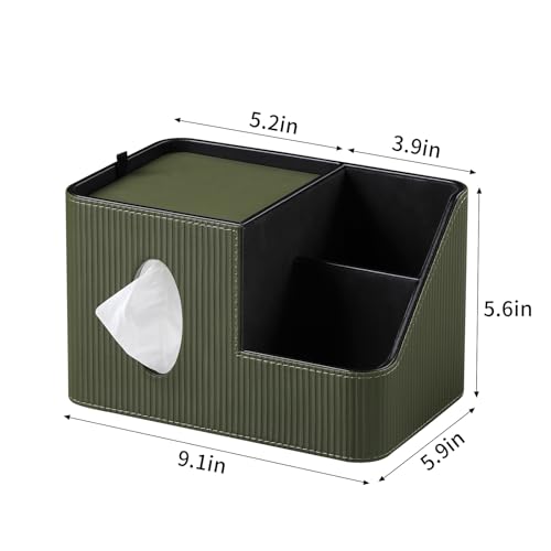 PU Leather Square Tissue Box Cover with Magnetic Closure, Tissue Holder with Storage Tray & Remote Control Organizer, for Nightstand, Living Room, Bathroom, Office Desk (Green Stripes) - color: Green Stripes