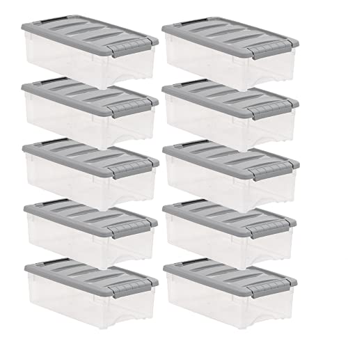 Amazon Basics Plastic Storage Containers with Secure Latching Lids, Stackable Organization Bins for Organizing, Clear/Grey, 5 Quart, Set of 10 - size: 5 Qt. - 10 Pack