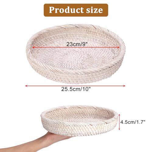 Hipiwe Key Basket Bowl for Entryway 10" Round Woven Wicker Fruit Tray Serving Tray Decorative Storage Organizer for Wallet Cellphone Basket Bowl for Kitchen Living Room, Medium - color: Whitewash, size: Medium, 9.9"
