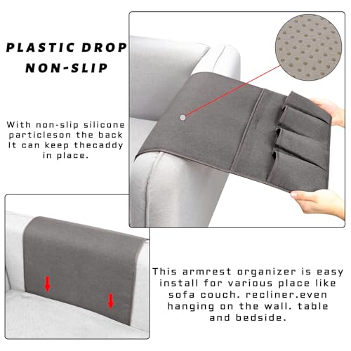 NB Sofa Armrest Organize Remote Holder Bedside Caddy Organizer With 5 Pockets，Non-Slip Couch Remote Control Holder Couch Armchair Caddy Accessories (Dark Grey, 35''X18'') - color: Dark Grey, size: 35''x18''