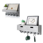 Rebee Vision Modern Farmhouse Decor Key Holder Wall Mount Combo - Stylish Key and Mail Holder for Wall with Drawer Organizer and Floating Shelves - Apartment Essentials for Home Decor (Gray)