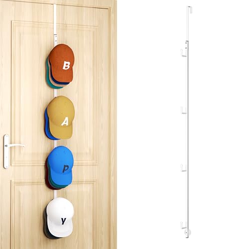 HapiRm Over Door Hat Rack - Hat Organizer with 4 Hooks Design, Hanging Baseball Cap Organizer Storage Holds Up to 20 Caps for Door, Bedroom, Closet(White) - color: White, size: 1 Pack