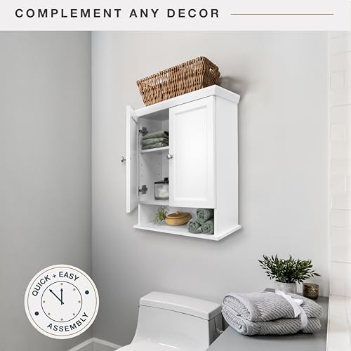 MCS 23x26 White Medicine Cabinet Organizer, Wall Mounted Bathroom Cabinet for Over-The-Toilet Storage, Bathroom Furniture & Restroom Organizer - size: 23x26 2-Door
