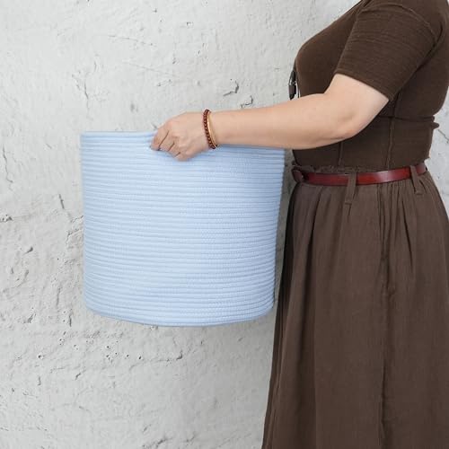 XUANGUO Cotton Rope Basket For Girls Boys Kids 16”X14” Baby Laundry Baskets Nursery Bin Round Woven Basket For Storage Toys Blankets Shoes Clothes blue - color: blue