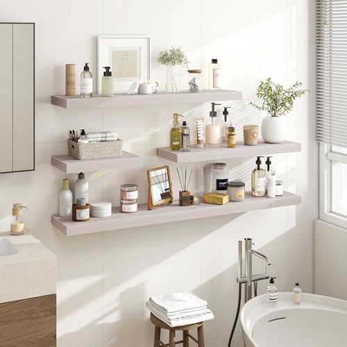 Acovy 36 Inch Floating Shelves, 3D Textured Wood Grain, 36"x9.25"x1.5" Inch Deep Floating Shelves for Wall, Wooden Shelves for Bathroom, Bedroom, Living Room, Washed White, 2 Pieces - color: Washed White, size: 36"x9.25"-2pcs