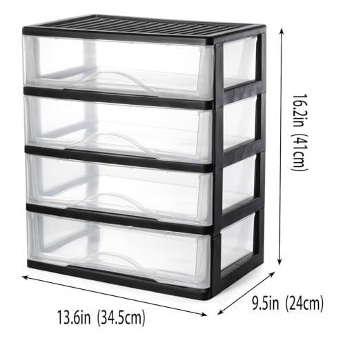 BYCY Medium 4 Drawer Clear Stacking Desktop Organizer for Office Supplies,Stackable Storage Drawers Plastic Storage Bins For Kitchen Cabinets, Pantry, Home Organization (Black, Medium 4Drawer) - size: Medium 4Drawer