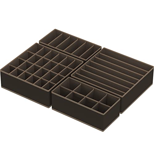 Simple Houseware 4-Pack Drawer Organizer Set - Closet Dividers for Underwear, Socks, Bras, Scarves, Ties - Foldable Non-Woven Storage Boxes, Brown - color: Brown, size: 4 Pack