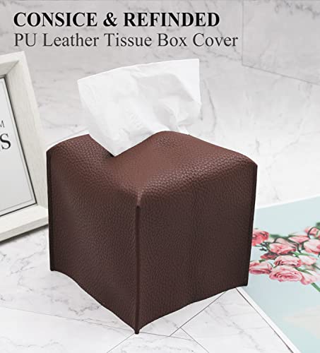 Livelab Tissue Box Cover, Square Decorative PU Leather Tissue Box Holder Modern Tissue Case Facial Paper Organizer Dispenser for Bathroom, Vanity Countertop, Night Stands, Desk 5X5X5'' | Dark Brown - color: Dark Brown