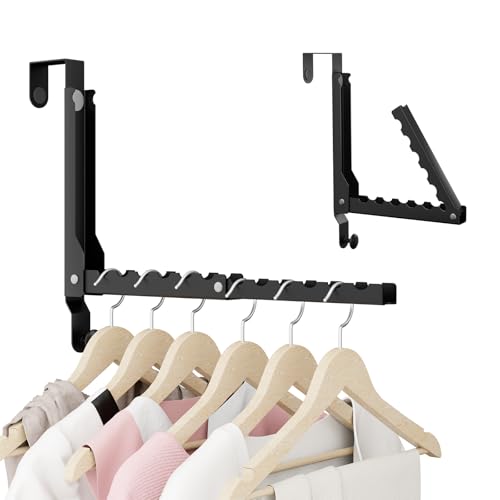 BAKON Over The Door Hangers, Over Door Hooks for Hanging, Small Space Dual Folding Portable Over Door Clothes Hanger for Clothes, Hats, Bags and Towels. (1, Black(Update)) - color: Black(update)