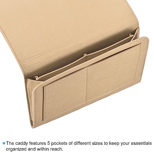 PATIKIL 13in Bedside Caddy, Bed Caddy Bedside Organizer Hanging 5 Pocket Soft Felt Bed Pockets Bedside Storage Organizer Remote Control Holder for Bedroom Phones Glasses, Beige - color: Beige, size: 12.6*8.6inch