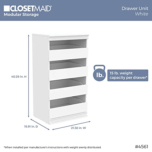 ClosetMaid Modular Storage Unit with 4 Drawers, Wood Closet Organizer, Stacking, Full Backer, Storage, Decorative Trim, White - color: White