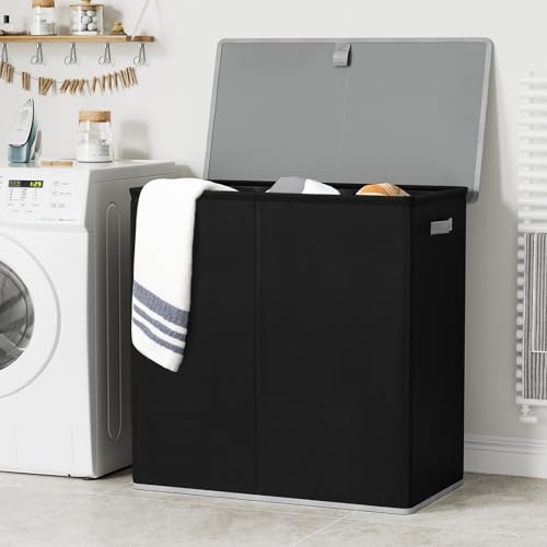 WOWLIVE Laundry Hamper with Lid,180L Large Laundry Basket 3 Section with Removable Washing Bags,Collapsible Waterproof Dirty Clothes Hamper for Laundry Room Bathroom Dorm,Black - color: Black, size: 180L (31.5x 12.2 x 27.5 Inches)