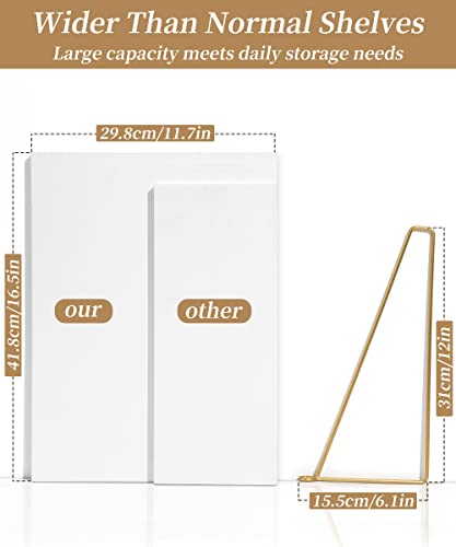 Afuly 12 Inch Deep Floating Shelves for Wall, Gold White Wall Mounted Shelves, Hanging Storage Shelves for Bathroom Kitchen Bedroom, Solid Wood Chic Bookshelves, Set of 2 - color: White & Gold, size: 11.7"D x 16.5"W