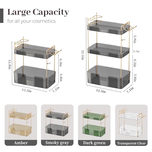 Aveniee Bathroom Counter Organizer,3 Tier Skincare Perfume Countertop Storage with Hair Dryer Rack and Toothbrush Holder, Cosmetic Makeup Tray for Vanity,Grey - color: Classic Grey, size: 3 Tier-New