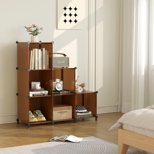 AWTATOS Cube Storage Organizer, Storage Cubes Shelves Bookshelf, 6 Cube Closet Organizers and Storage, DIY Stackable Plastic Clothes Organizer Shelving for Bedroom, Home, Cocoa Brown - color: Cocoa Brown