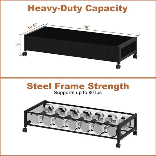 Fokyfok 2 Pack Under the Bed Storage Containers,36 inch Long Underbed Storage with Wheels,7.3 inch Height Under Bed Shoe Storage,Large Rolling under bed Clothes Storage Drawers with Lid for Dorm,Black - color: Black, size: 2PC (36"Lx17"Wx7.3"H)