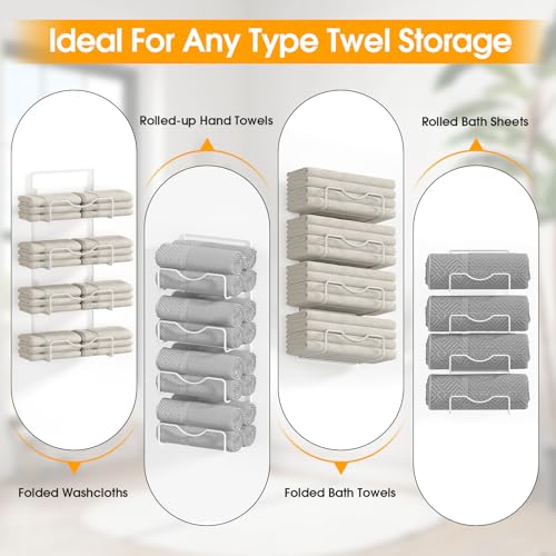 Towel Racks for Bathroom,Towel Rack Wall Mounted, 6 Tier Rolled Or Folded Towel Holder with Floating Shelves, Bathroom Towel Holder for Bath, Hand Towels,Metal,Full White - color: White Plack, size: J-type White Rack