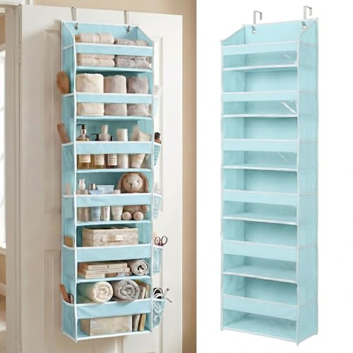HOMELUX THEORY UPGRADED 6 Tiers Over The Door Organizer Hanging - 100D EXTRA THICK & 50lbs HUGE CAPACITY, 12 Side Mesh Pockets Over The Door Shoe Organizer, Hanging Closet Organizer (Baby Blue, 1pc) - color: 5. Baby Blue, size: Standard 1 set