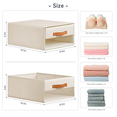 DIMJ Closet Organizers and Storage - Foldable Storage Bins with Drawers Fabric Stackable Storage Drawers with Clear Window,Fabric Clothes Organizers and Storage Drawers for Closet, 6-Pack, Beige - color: Beige, size: Large - 6 Pack