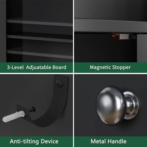 Walsunny Over The Toilet Storage Cabinet, Bathroom Organizer with Open Shelves and Double Doors, Space Saving Toilet Storage, Black - color: Black, style: 2 Open Shelves