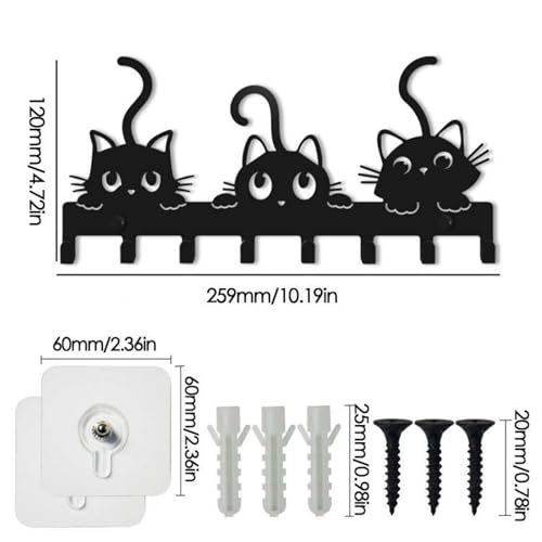YXE Key Holder Wall Mount, Metal 8 Hooks, Keys Organizer Rack for Doorway ，Decoration and Functional Items for Home ，Housewarming Gifts (Cats Theme)