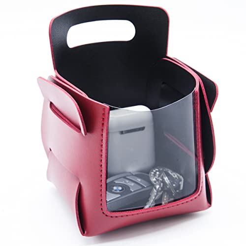 Valet Tray, Key Bowl for Entryway Table with Transparent Window, Small Decorative Holder Basket for Keys, Watches, Coins, Catchall Storage Organizer for Nightstand, Dresser, Red/Black - color: Red