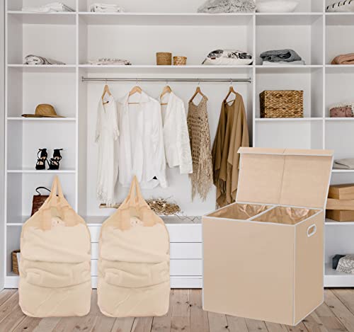 Simple Houseware Double Laundry Hamper with Lid and Removable Laundry Bags, Beige - color: Beige