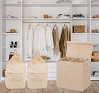 Simple Houseware Double Laundry Hamper with Lid and Removable Laundry Bags, Beige - color: Beige