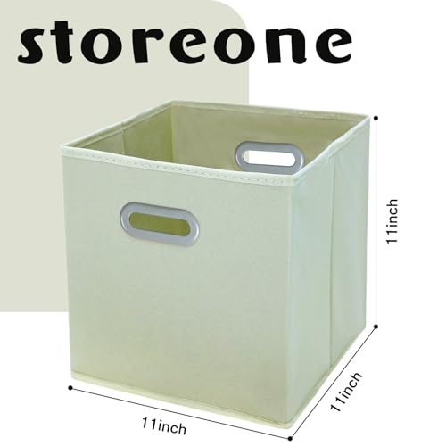 STOREONE Fabric Storage Bins Cubes Baskets Containers-(11X11X11) with Dual Handles Cube Storage Organizer Bins for Shelf Closet, Bedroom Organizers, Foldable Set of 3 (Creamy- White ) - color: Creamy-White, size: 3 pack