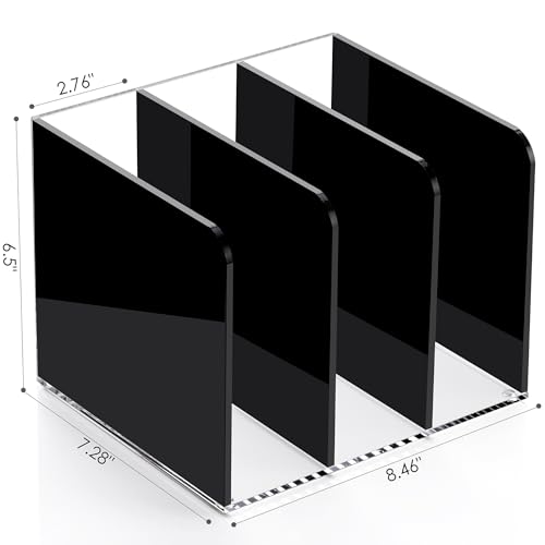 SANRUI Acrylic Magazine File Holder Desktap Organizer, Clear Folder Rack Workspace Document Sorters, Bookend File Office Accessories Organization Storage, (Black 3 Vertical Compartments) - style: Black B5 File Rack